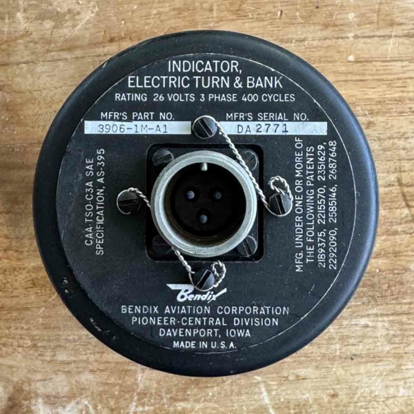 Bendix aviation corp 3906-1M-A1 electric turn and bank indicator for sale.